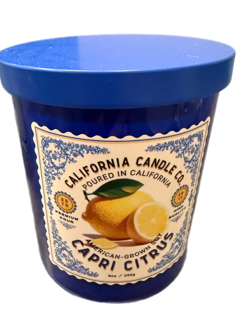 Jasmine Saffron Scented Candle - Light Blue Jar - Picture 2 of 4